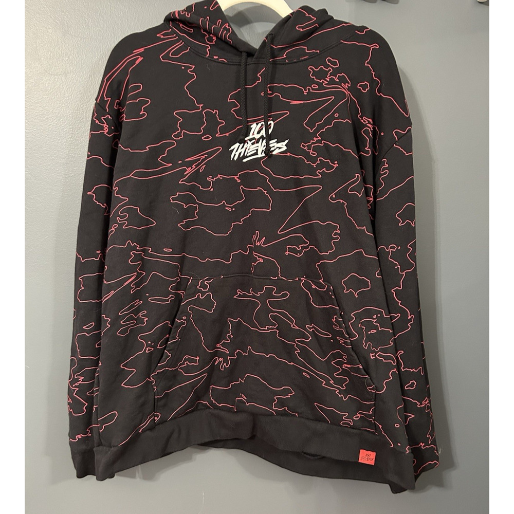 100 Thieves Geography Hoodie‎ Black Red Sweatshirt Gaming Streetwear Size XL EUC